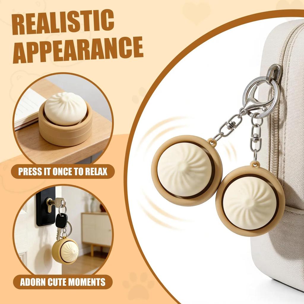 Mini Steamed Bun Stress Relief Keychain Soft Slow Rebound Kneading Decompression Bun Clicker Keychain With Keyring Office Decompressing