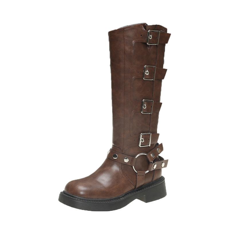 

Brown thick-heeled boots for women s 2025 new autumn small height-increasing knight boots with skirt versatile boots 35