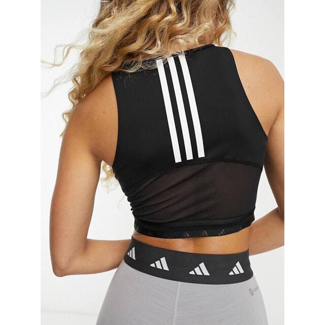 

Черный укороченный топ с 3 полосками adidas Training Hyperglam