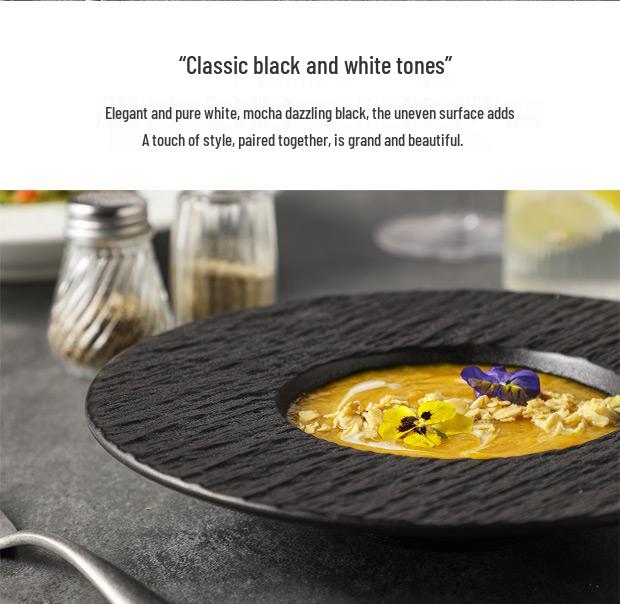 Rock Texture Ceramic Plate – Western & Japanese Style for Pasta, Salad, Soup, and More