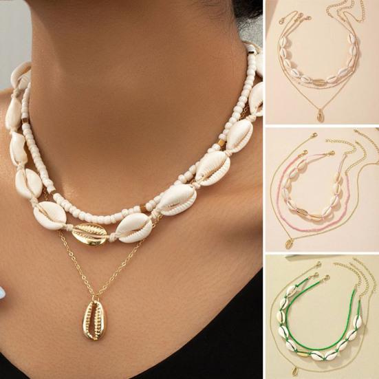 Set da 3 Pezzi Collana di Conchiglie con Perline Stile Boho Leggera a Strati Gioiello Accessorio Oceano Regalo