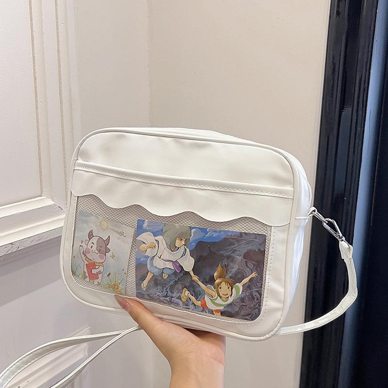 Cute and Versatile Simple Japanese PU Two Dimensional Transparent One Shoulder Crossbody Bag Female Soft Girl Bag