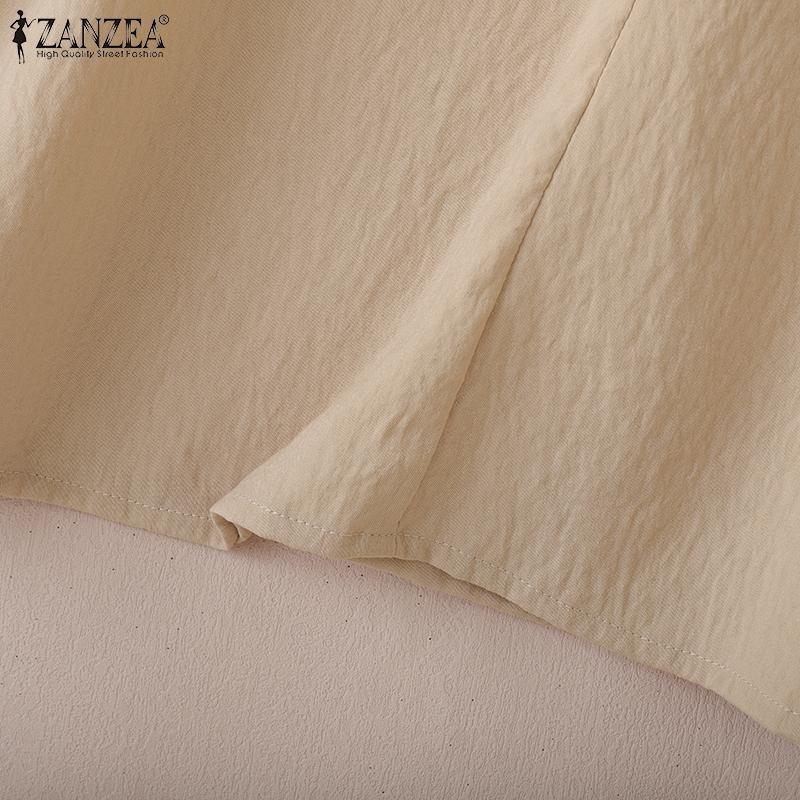 ZANZEA Women Casual V-Neck Solid Color Loose 3/4 Sleeve Blouse