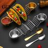 Taco Holder Stand with Dip Bowls, 201 Stainless Steel Wave Rack Set, Restaurant Style Food Presentation Tool 2 Sauce Dishes And Spoon, Dishwasher Safe