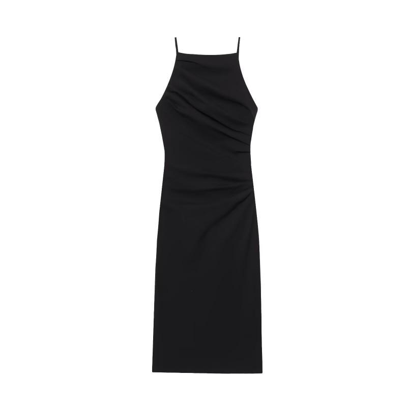 European American Women's Clothing Summer Fashionable Backless Pleated Slim Long Dress
