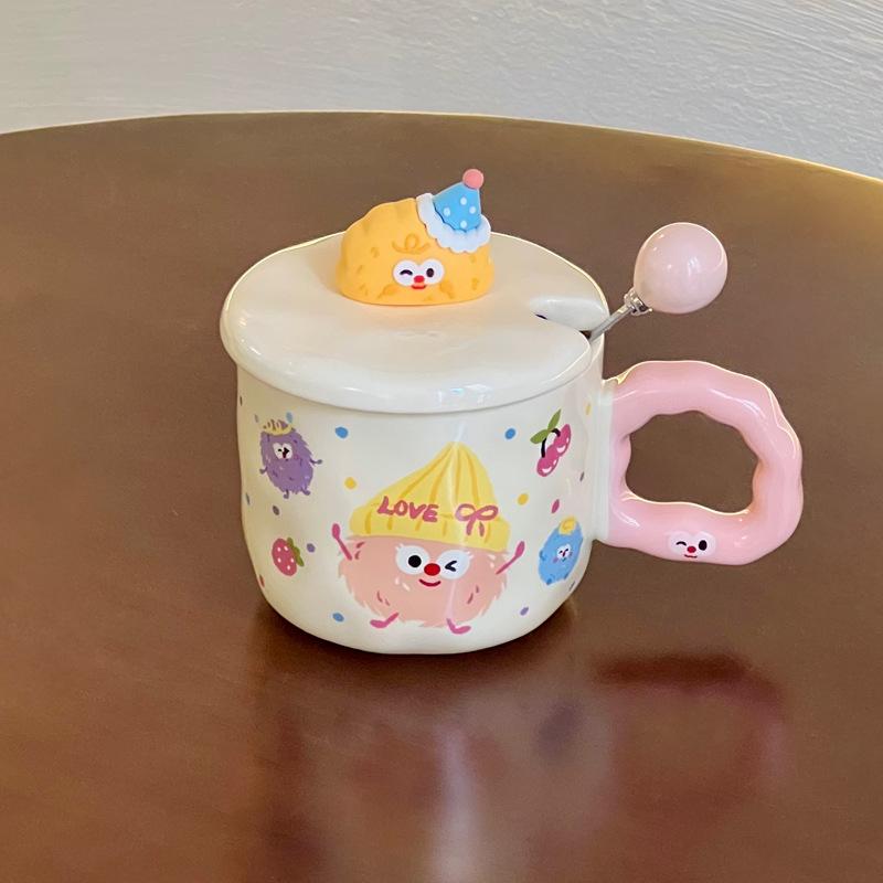 Cute Cartoon Coal Ball Ceramic Mug with Lid Couple Water Cup Girl Birthday Gift Girlfriend Souvenir Gift Box