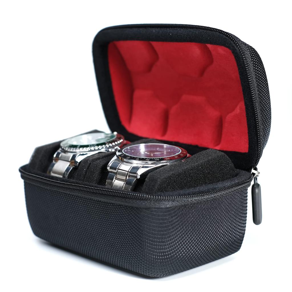 2/3/5 Steckplätze Uhren-Reiseetui, Hartes Uhren-Rolle, Reise-Uhren-Organizer-Etui mit formschlüssigem Kissen, Rote Mikrofaser-Fütterung