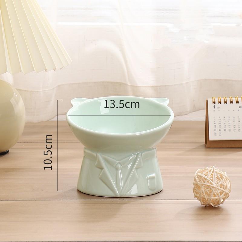 Elevated Ceramic Cat Bowl With Angled Rim Neck Support Anti-Chin Acne Pet Food Water Dish Cats