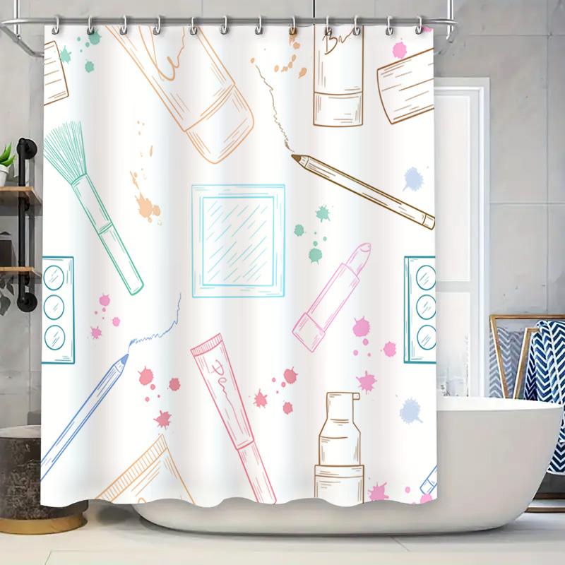 

Kitchen Decor: White Shower Curtain With Makeup Brush Design For Bathroom Decoration In Home Accessories Multi Color Set (180 X W60H190(CM)-1 Pcs