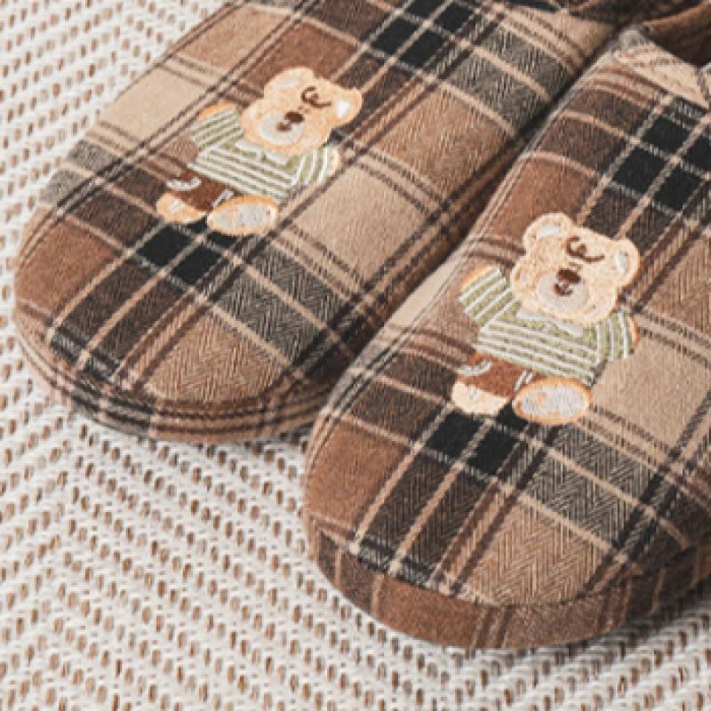 Daiso Plaid Embroidery Living Room Shoes 230 250 Mm Brown