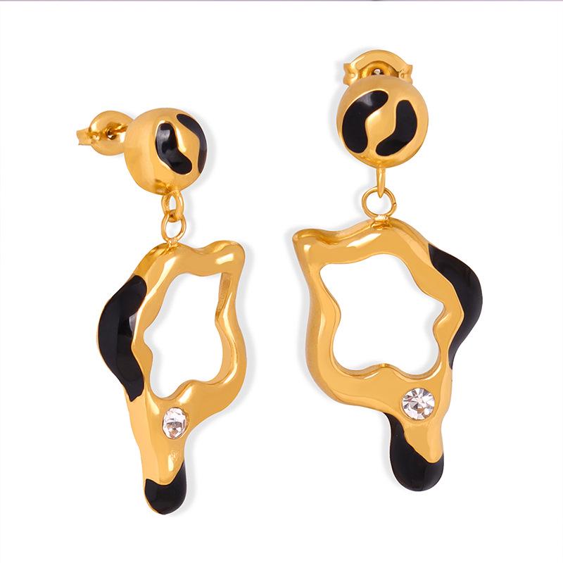 Retro Asymmetrical Enamel Titanium Steel Dangle Earrings - Exaggerated Personalized Accessories