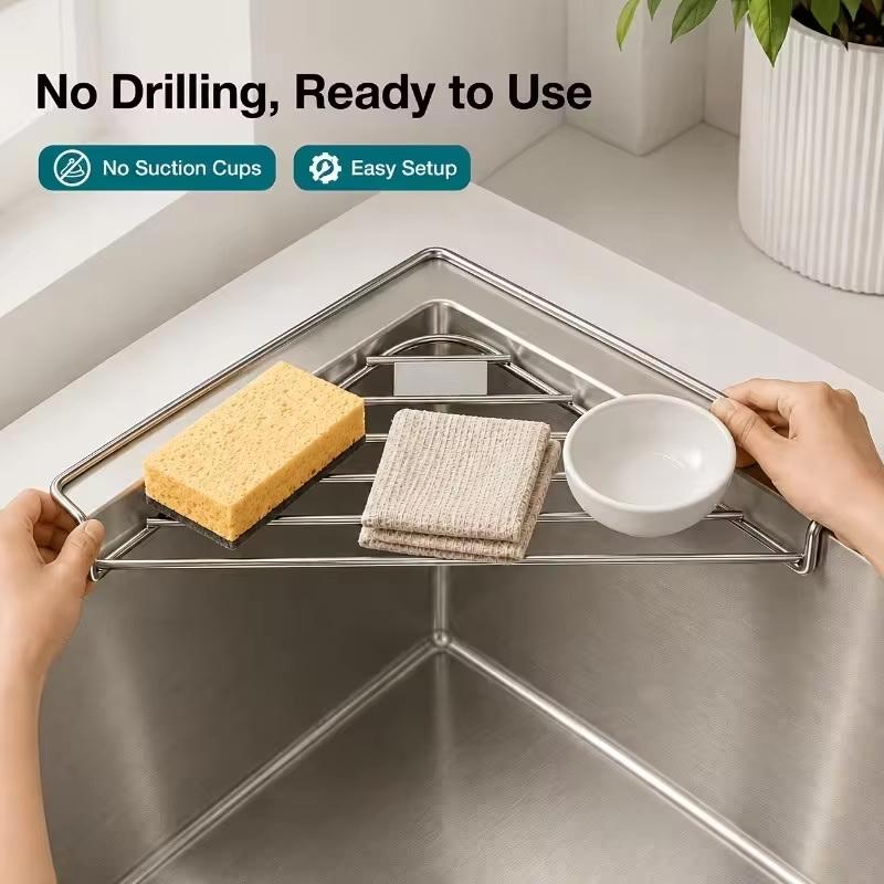 Sink Drying Rack 201 Stainless Steel Rustproof Triangle Kitchen Storage Organizer Corner Drain Basket for Utensils