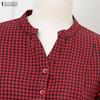 ZANZEA Women Casual Button Round Neck Short Sleeve Plaid Print Dress