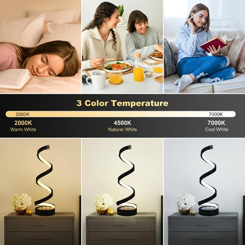 Modern Creative Spiral Table Lamp 3 Colors Dimmable USB LED Night Light for Living Room Office Bar Bedroom Decoration Lighting