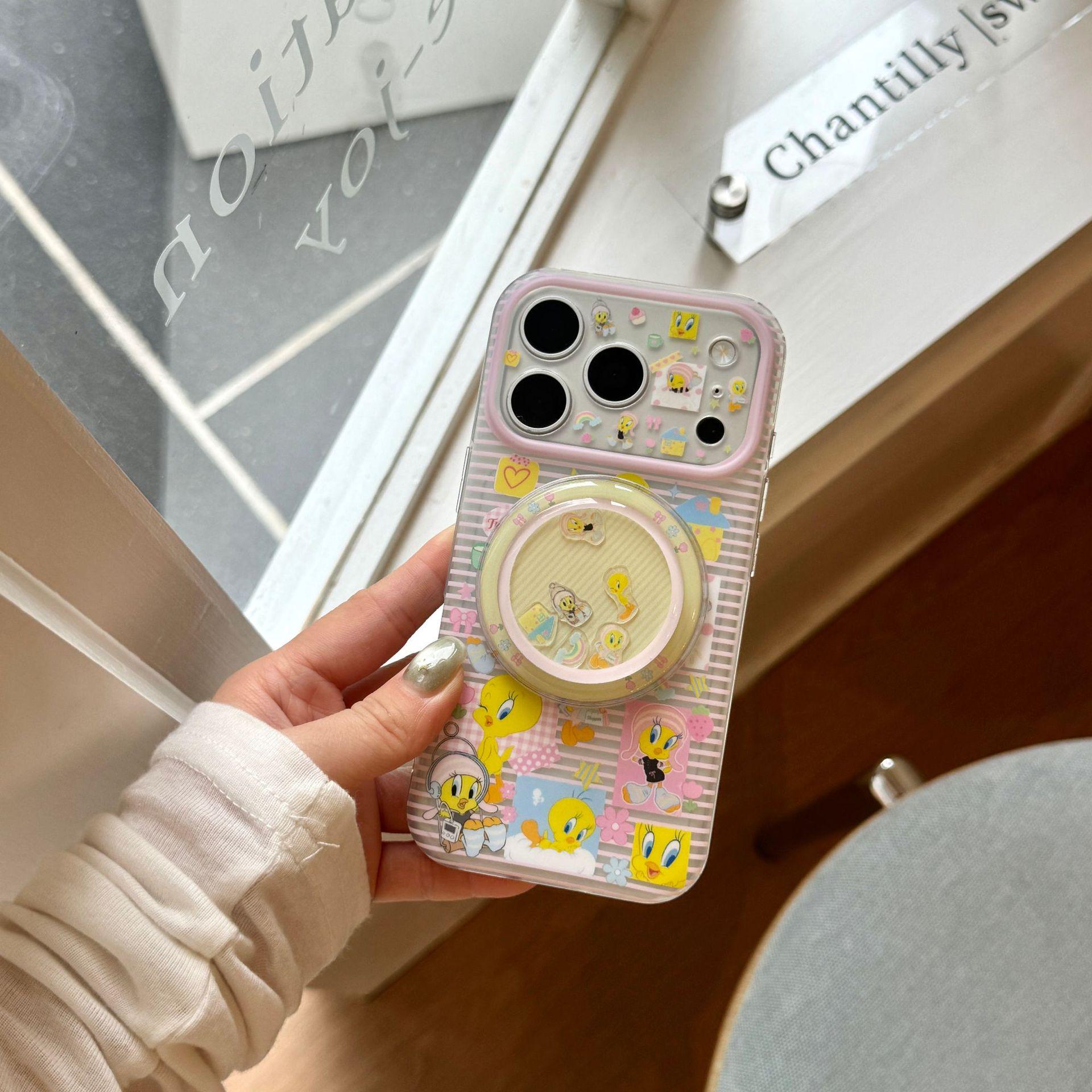 

Pink Striped Shake-Shake Magnetic Stand Case for Apple 15 Pro, Fits iPhone 16/17 Duck. iPhone 17