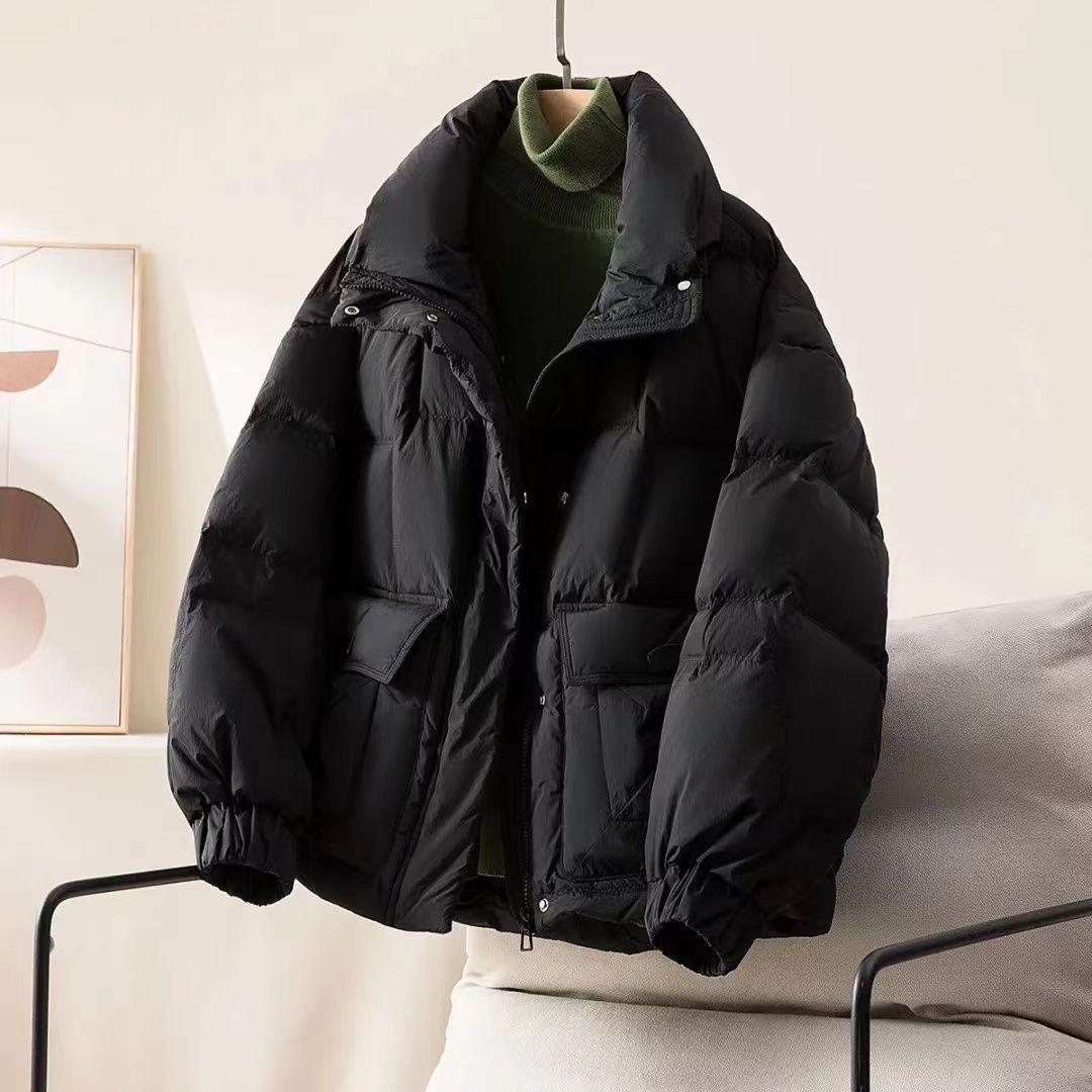 

2024 Casual Warm Cotton Jacket with Double Pockets and Thick Stand Collar XL