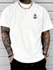 Men's Summer 100% Cotton Fashionable Casual Loose Sports Dragon and Boat Anchor Pattern Printed Round Neck Short Sleeved T-shirt