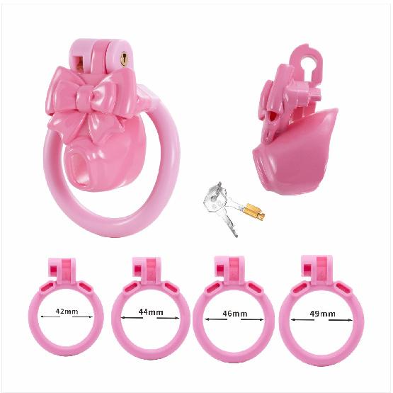Pink Bowsymbol Chastity Cage Negative Cb Lock Pot Lid Body Restraint Training Chastity Cage Belt Chastity Device with 4 Rings
