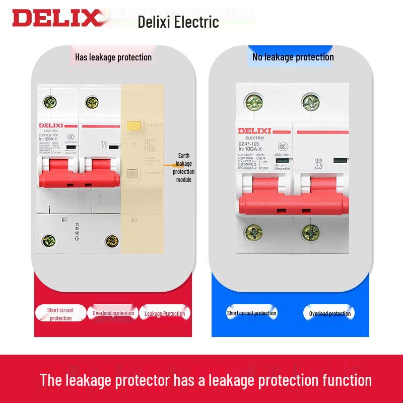 Delixi DZ47 Household Air Circuit Breaker, 125A Single-phase, 100A Three-phase, 1P/2P/3P/4P