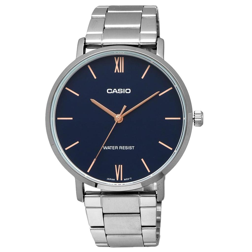 Casio Quartz Watch Navy Metal Band Overseas Model Men's MTP-VT01D-2B [Used]