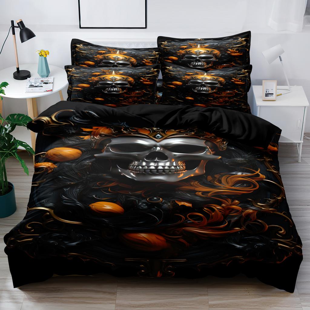 3-Piece Simple Modern Skull Animal Pattern Digital Printed Down Duvet Cover Set,Bedding Set(1 Down Duvet Cover+2 Pillowcases)