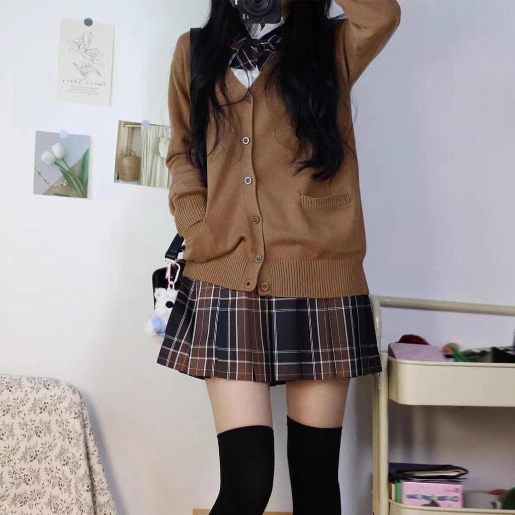KALAOK High School Girl Uniform Cosplay Costume for School Size M Set, Knitwear, Years, Welcome/Farewell Parties, Brown,