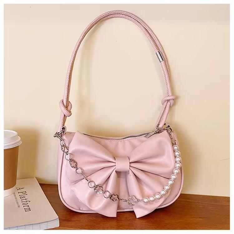 

Сумка з бантом жіноча 2025 мода нова сумка-месенджер на перловому ланцюжку модний дизайн іноземна текстура сумка на плече рожевий