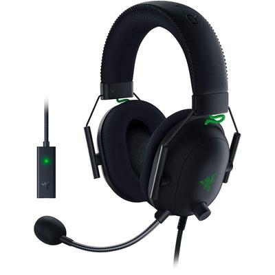 Razer BlackShark V2 Gaming Headset with USB Sound Card, USB 3.5mm Analog, THX 7.1ch Surround Sound, Patented Titanium-Coated 50mm Drivers,