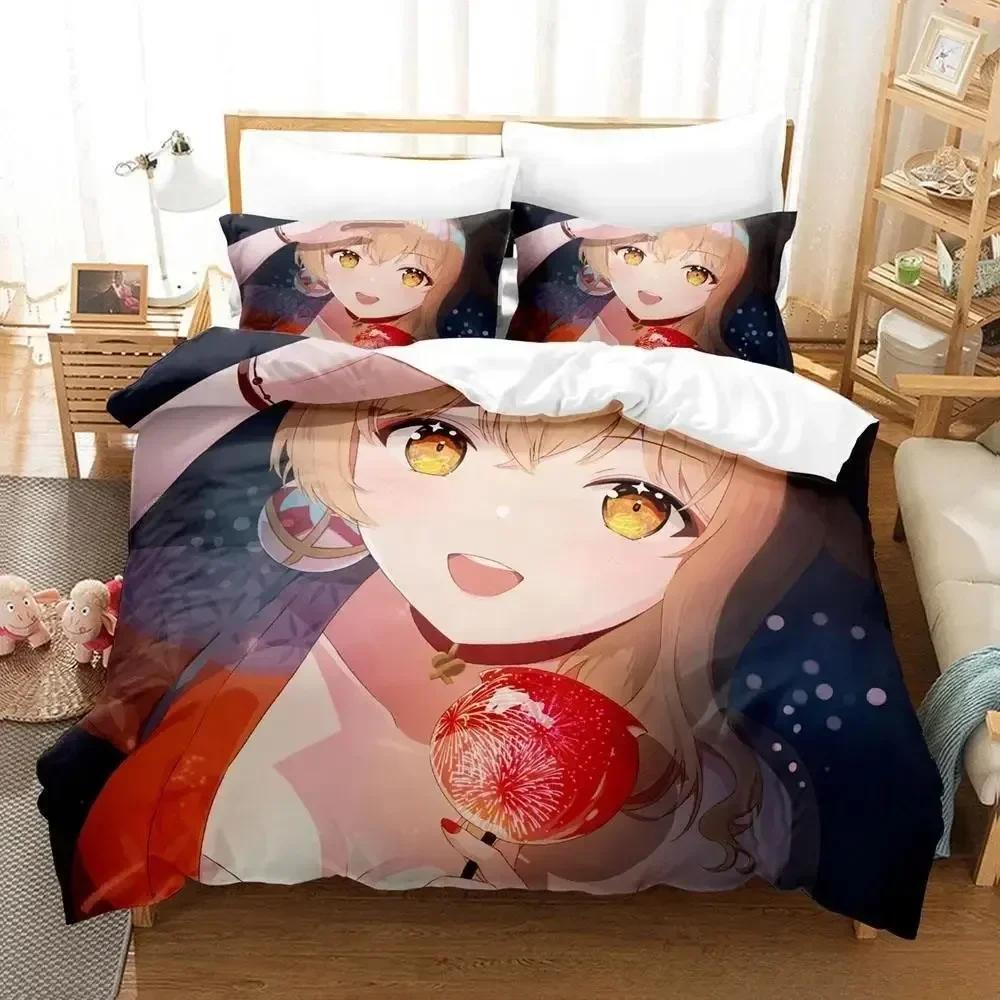 2024 Game Yoimiya Genshin Impact Bedding Set Cartoon Anime three-piece set Adult Kid Bedroom Duvet cover Sets 3D Kawaii Girls