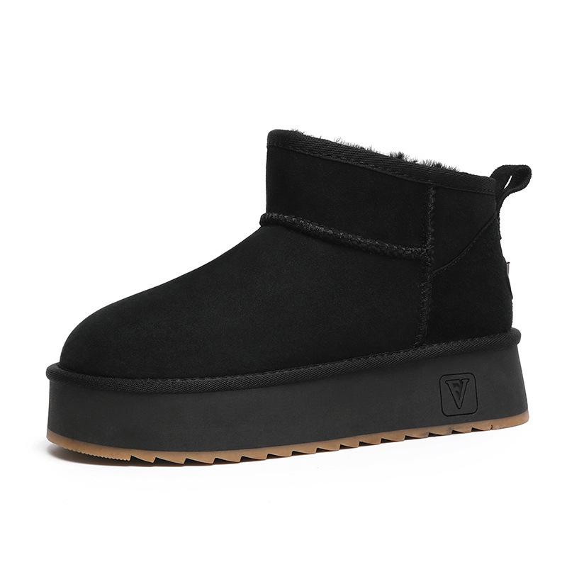 

Женские зимние ботинки 2024 года из натуральной овчины с толстой подошвой - короткий ствол, теплая хлопковая подкладка 35 чёрный