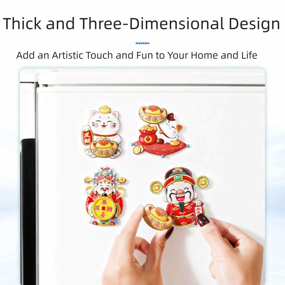 Cartoon New Year Magnetic Sticker Maneki Neko Lucky Cat Fridge Magnets  Gifts