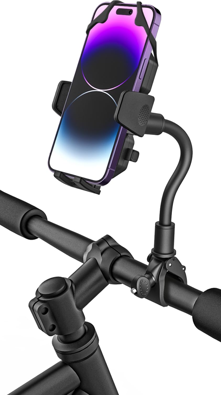 

Charchendo Bike Smartphone Motorcycle Handlebar Phone Gooseneck Bike Smartphone Holder with Silicone Vibration Mount for Road and Cross Easy Strong