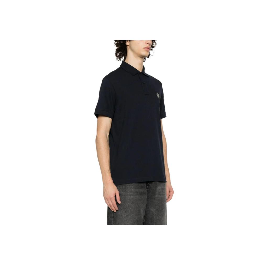 STONE ISLAND Ss24 Pique Cotton Logo Pattern Printed Polo Shirt Men Polo Shirts Navy-Blue 80152SC17-A0020