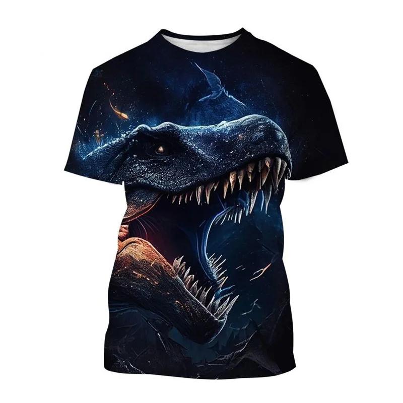 Koszulka z nadrukiem 3D zwierzęta dinozaury dla mężczyzn dzieci wzór Tyranozaur koszulki casual z krótkim rękawem okrągły dekolt koszulki uliczne topy