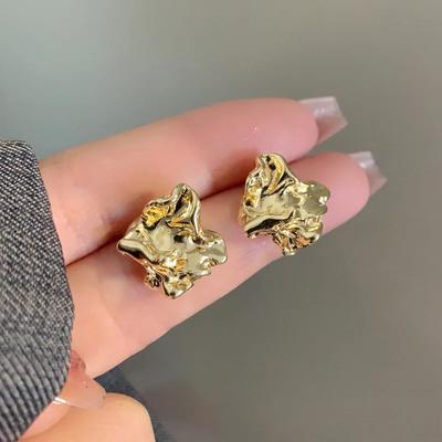 Charm Irregularity Fold and Wrinkle Metal Block Stud Earrings for Women Personality Fashion Korea Earring Jewelry Accessories