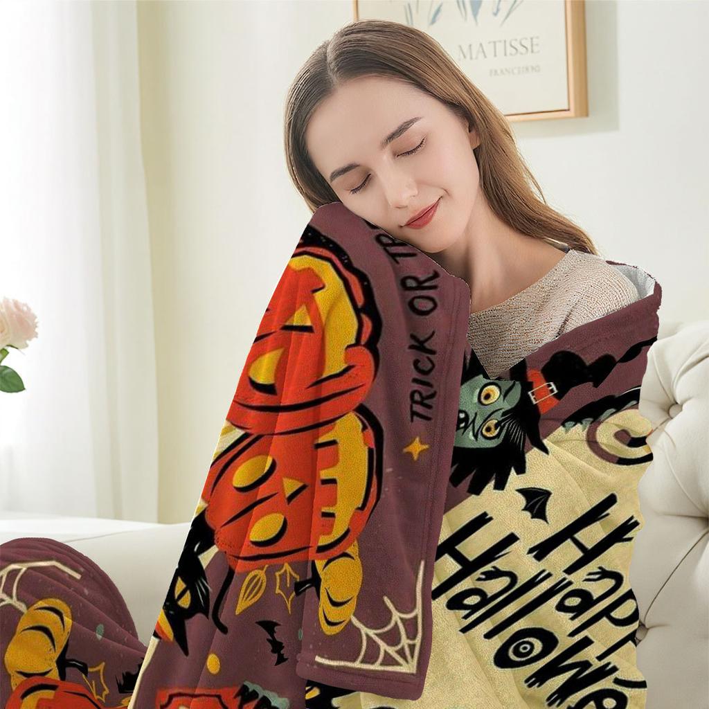 Halloween cartoon theme Printed Blanket for Sofa Travel Camping Living Room Office Conditioning Blanket for All Seasons Gifts