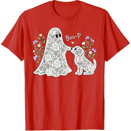 Boo-P Floral Ghost and Dog Halloween Boop Humor Design T-Shirt