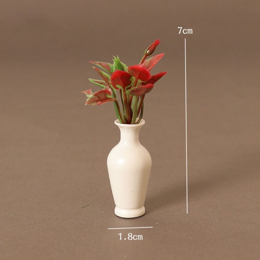 

8 стилей пластиковой имитации вазы 1:12 миниатюрных украшений для кукольного домика с цветками из зеленых растений 5