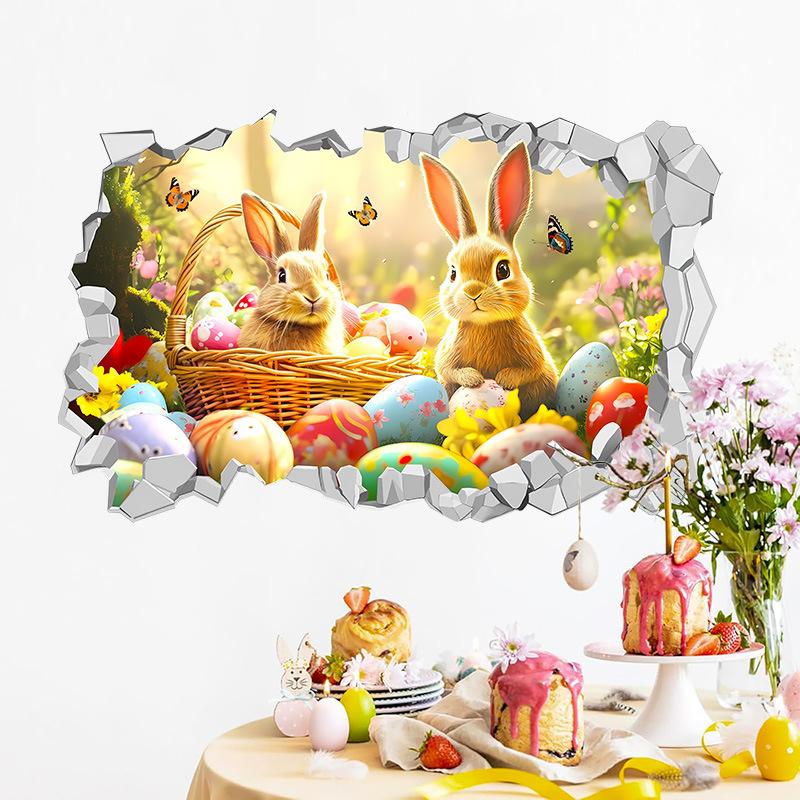 Creative Easter Wall Stickers 3D Breakthrough Stickers Easter Bunny Wall Decals For Home Roomm Room Party