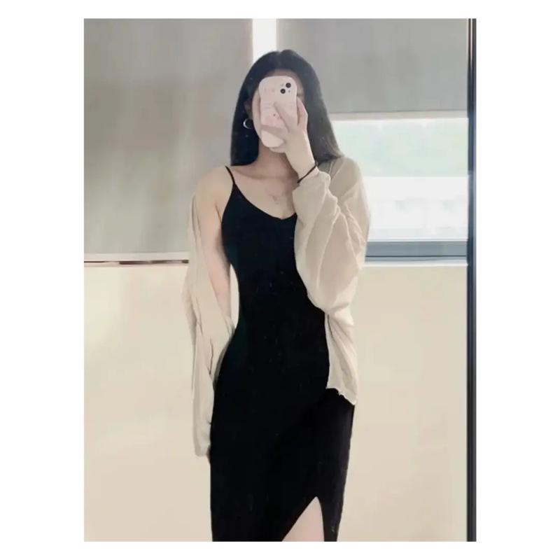 Korean Style Plus Size Loose Knit Cardigan - Spring/Summer, Long Sleeve, Airy & Elegant