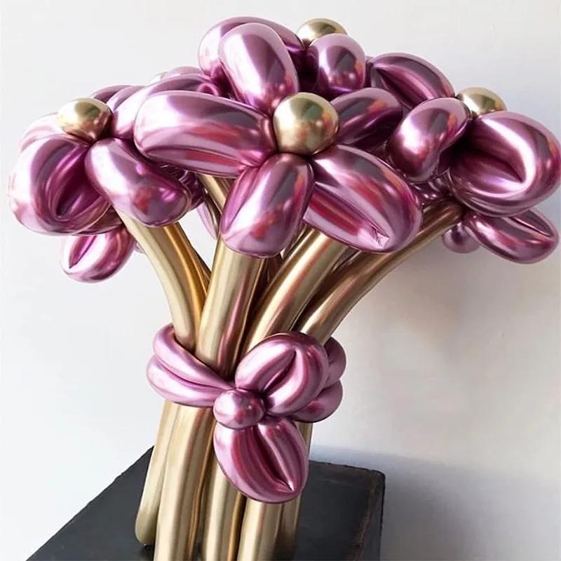 100/10 Stück Modellier-Langballons DIY Latexballons Hochzeit Geburtstag Weihnachten Party Glänzende Metall aufblasbare Ballon Dekorationen