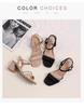 2026 Black Chunky Heel Sandals: Women's Simple Single Strap Versatile High Heels for Summer Skirts