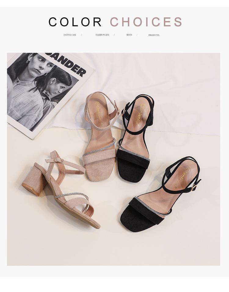 2026 Black Chunky Heel Sandals: Women's Simple Single Strap Versatile High Heels for Summer Skirts