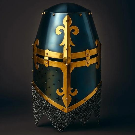 

Средневековый великий шлем XV века с кольчугой, идеально подходит для ярмарки эпохи Возрождения, косплея, LARP, костюма на Хэллоуин. Аутентичная реплика стальных доспехов