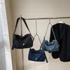 Vintage Denim Schultertasche Damen Kordelzug Bucket Bag Pendler Crossbody Bag
