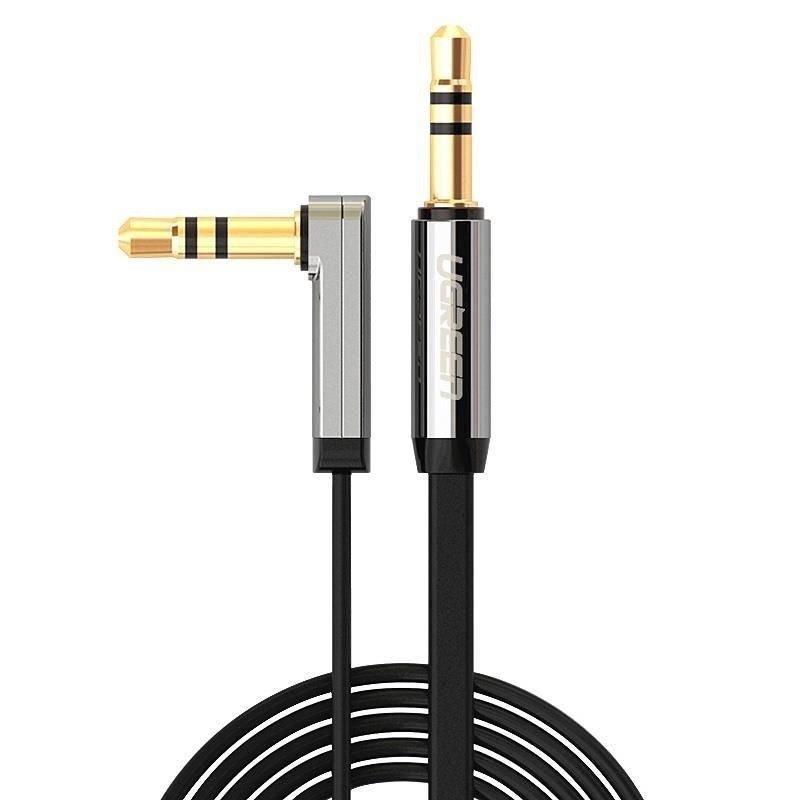 Kątowy Kabel Mini Jack 3,5Mm Aux Ugreen  Av119 Płaski 1M (Czarny)