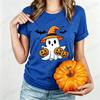 Halloween Schattige Geest Heksenhoed Print T-shirt voor Dames Cartoon Pompoen Vleermuis Grafische Tee Herfst Casual T-shirt Halloween Kostuum Tops