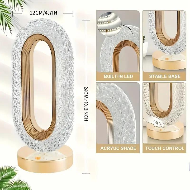 Modern Luxury Oval USB Rechargeable Crystal Table Lamp Living Room Bedroom Bedside Creative Decoration Atmosphere Night Light