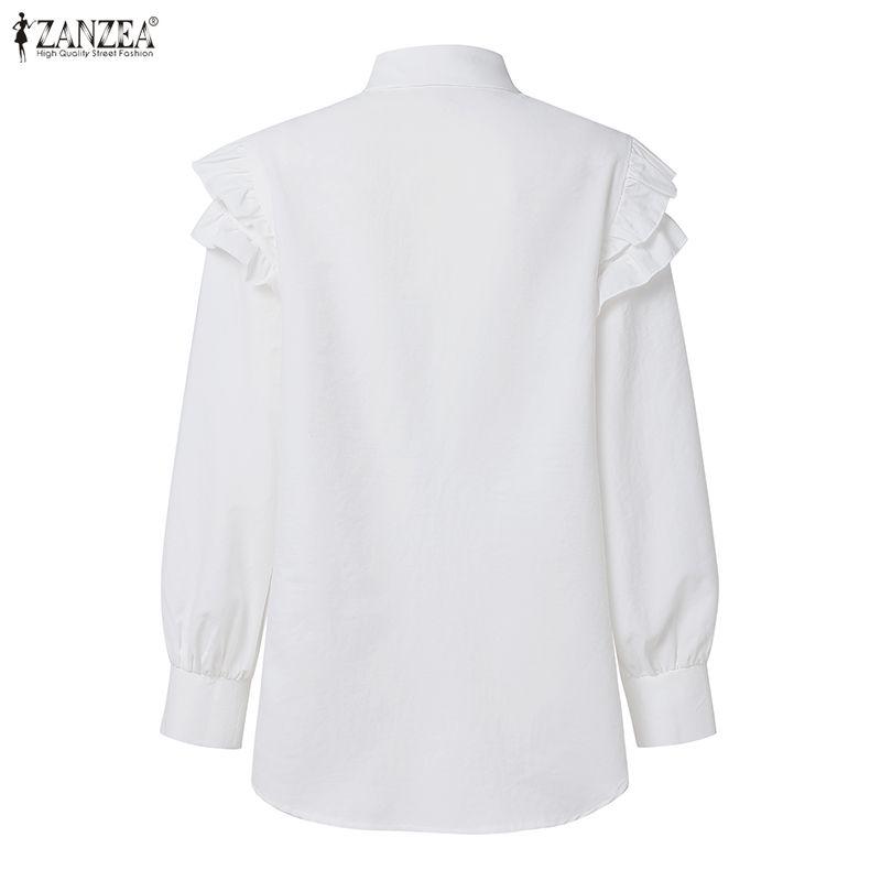 ZANZEA Women Casual Turn Down Collar Long Sleeve Patchwork Blouse