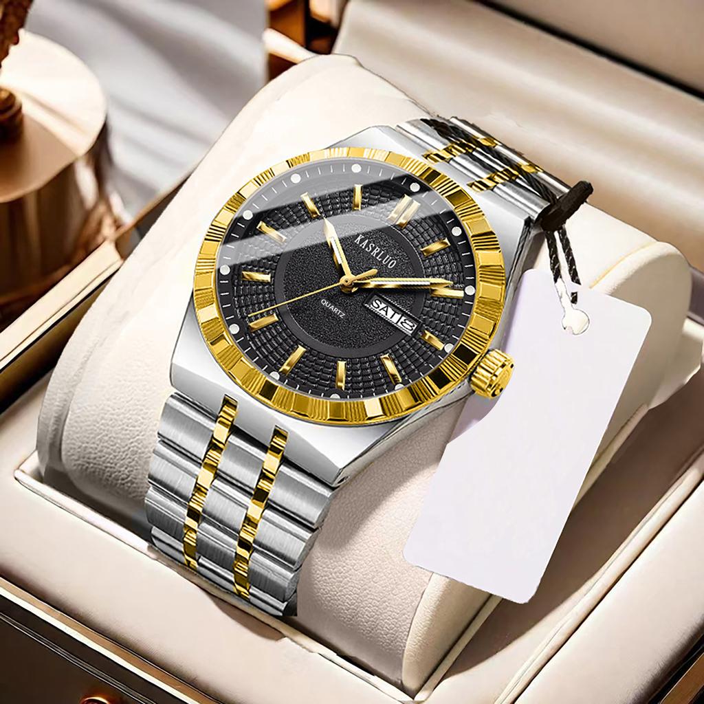 Montre pour homme Acier inoxydable Étanche Mode Non mécanique Lumineuse Calendrier Bracelet en acier Montre à quartz
